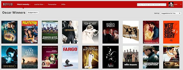 Kategorie Netflixu "Oscaroví vítězové"