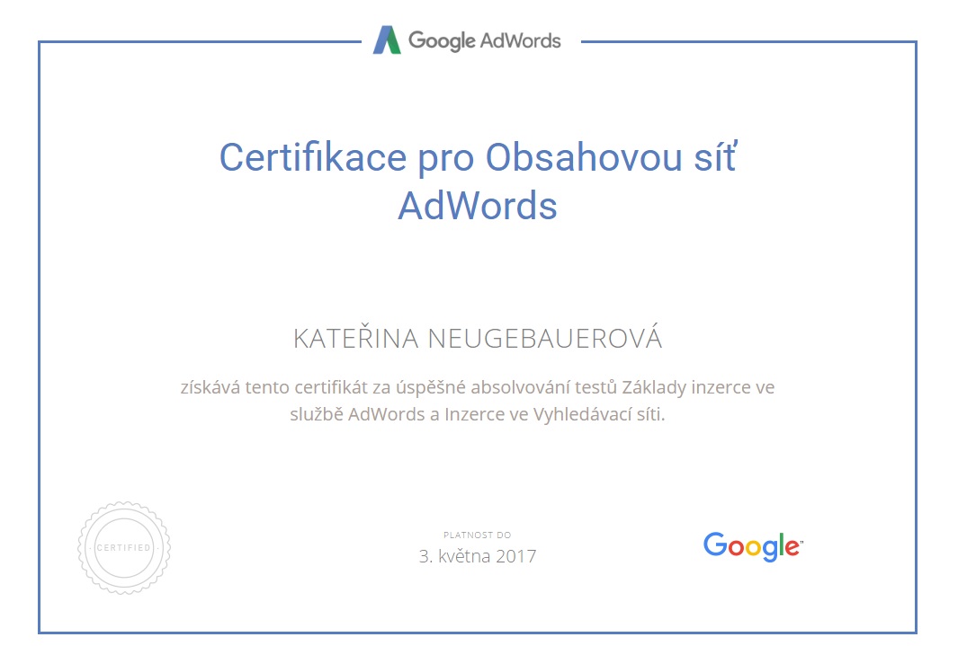 katerina neugebauerova certifikace 2016