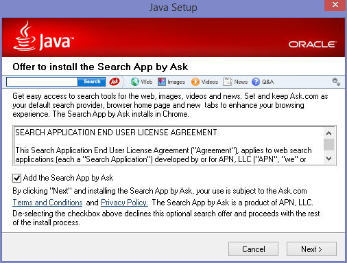 Až budete aktualizovat Javu, nezapomeňte odškrtnout instalaci crapware od Ask.com. Nezodpovědné Oracle stále manipuluje uživatele.