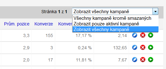 Obr. 2 – Filtr aktivních kampaní