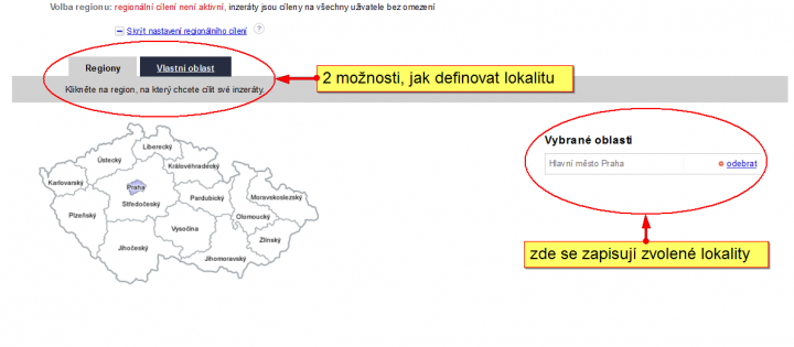 Obr. 1 – Výběr oblasti pro regionální cílení