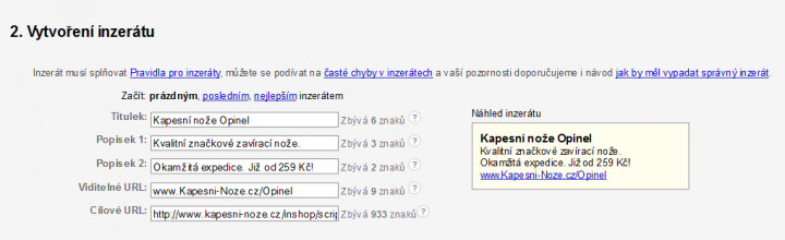 Obr. 1 – Příklad správně zadaného inzerátu.
