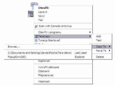 Výběr z kontextového menu