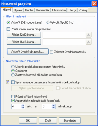 PicturesToExe - nastavení