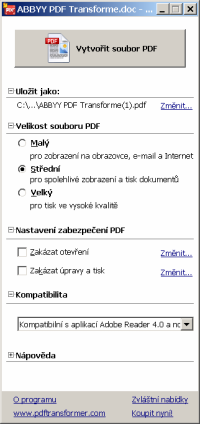 ABBYY PDF Transformer - tvorba PDF