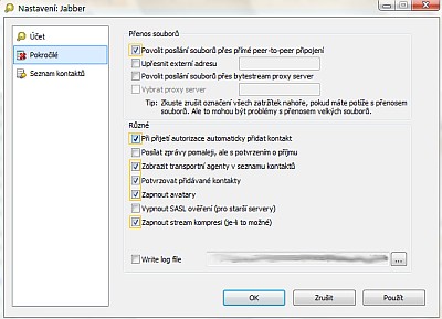 Jabber klient - nastavení dalších parametrů