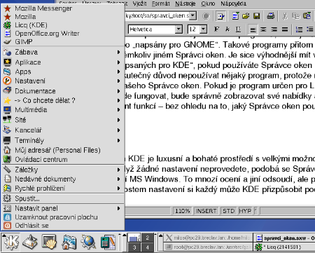 Hlavní menu KDE