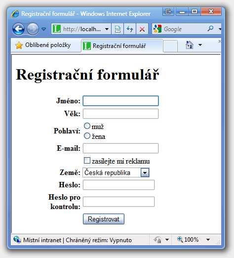 Nette formulář
