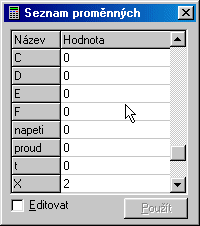 Seznam prom�nn�ch