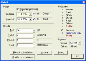 V�po�ty dn�, t�dn�, rok�, pracovn� doby