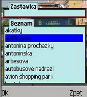 vyber zastavky ze seznamu vsech zastavek