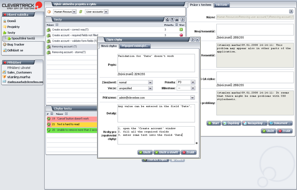 CleverTrack - Z�pis chyby