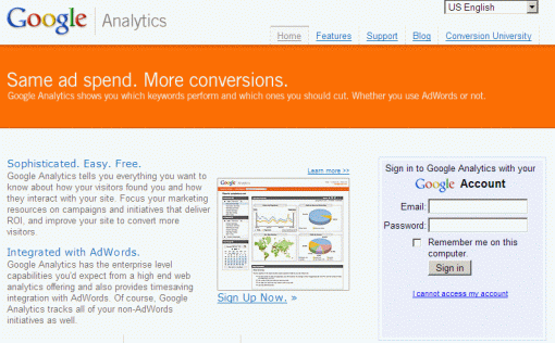 Google Analytics - úvodní obrazovka