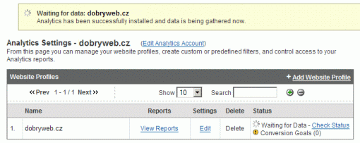 Google Analytics - čekám na data