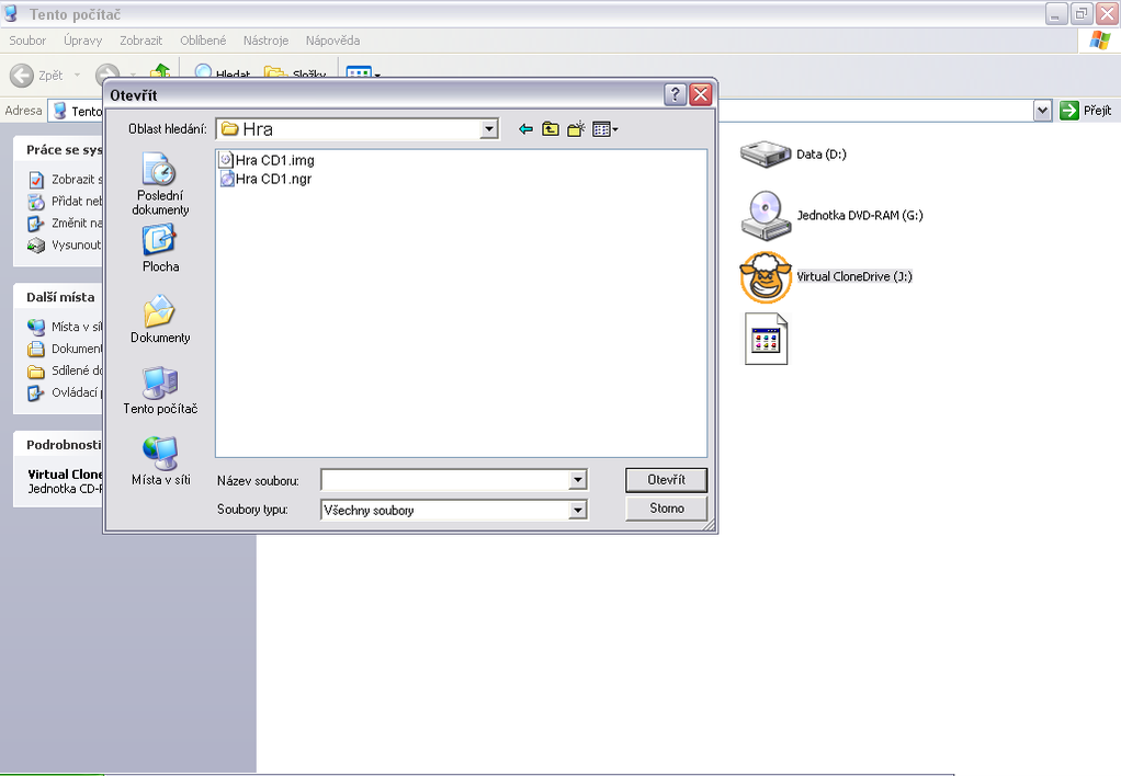 Virtual CloneDrive - výběr obrazu disku