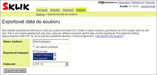 Export dat do souboru Sklik - export dat do souboru