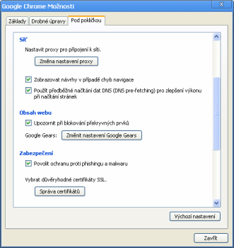 Předvolby prohlížeče Google Chrome