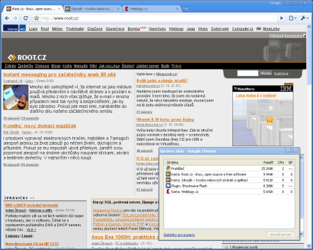 Screenshot prohlížeče Google Chrome. Prohlížeč Google Chrome