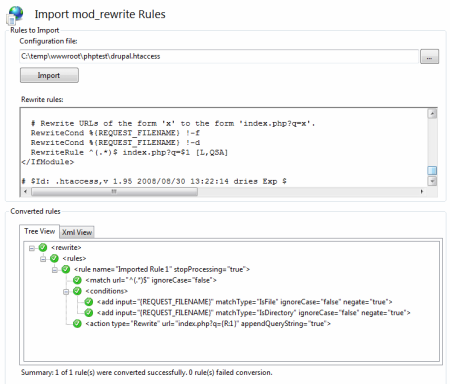 Import rewritovacích pravidel Drupalu
