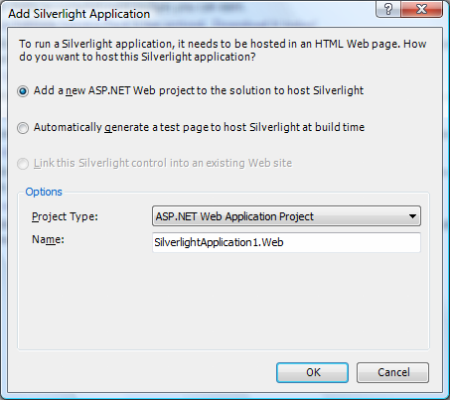 Přidání Silverlight aplikace