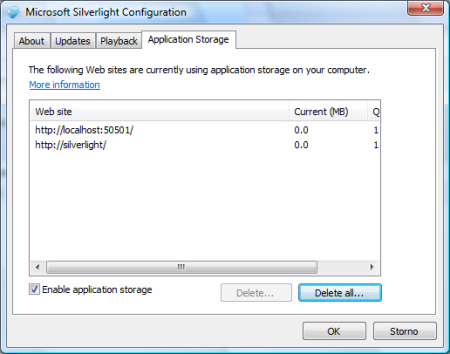 Konfigurace Silverlight