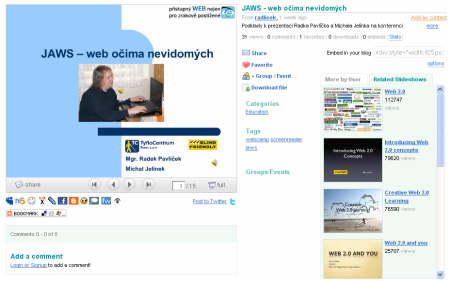 Náhled prezentace JAWS - web očima nevidomých