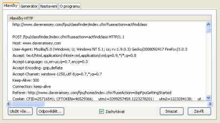 Screenshot rozšíření Live HTTP Headers Rozšíření Live HTTP Headers