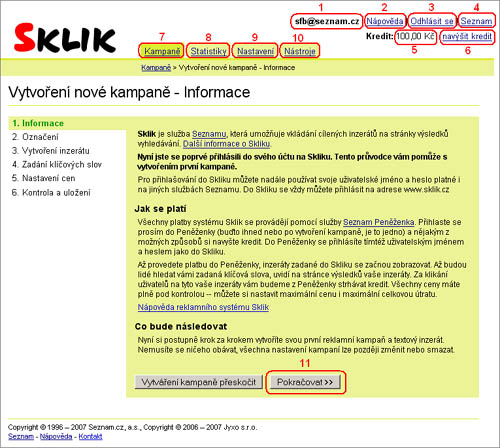 Sklik - Rozhraní systému Sklik