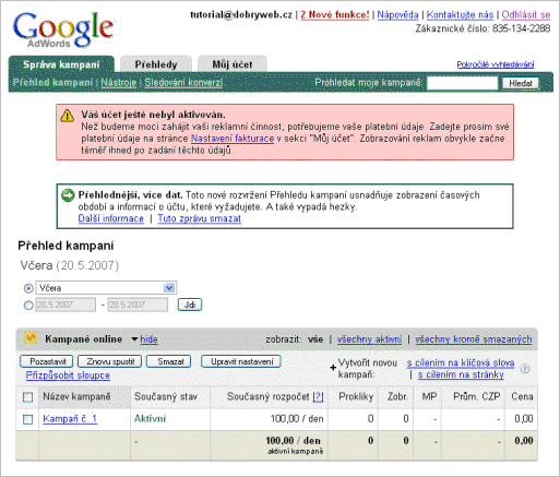 Nový účet Google AdWords