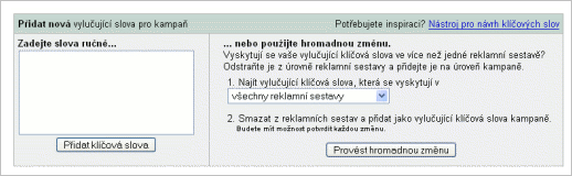 Nástroj pro úpravu vylučujících slov