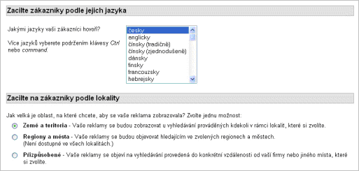 Zacílení zákazníka podle jazyka a lokality