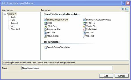 Přidání Silverlight User Control