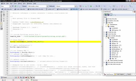 GUI programu s pravým panelem a nástrojem Code Browser