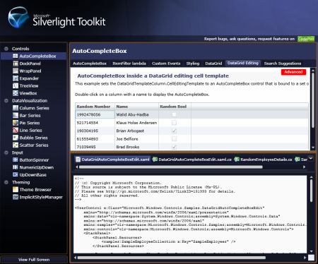 Ukázky Silverlight toolkitu