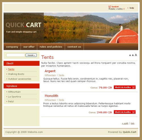 Ukázka dema open source e-shop řešení Quick.Cart 