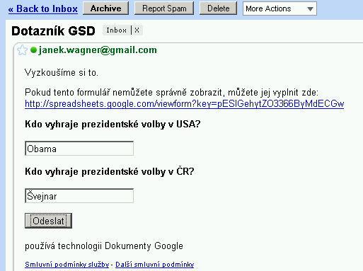 Mail z Google Tabulek