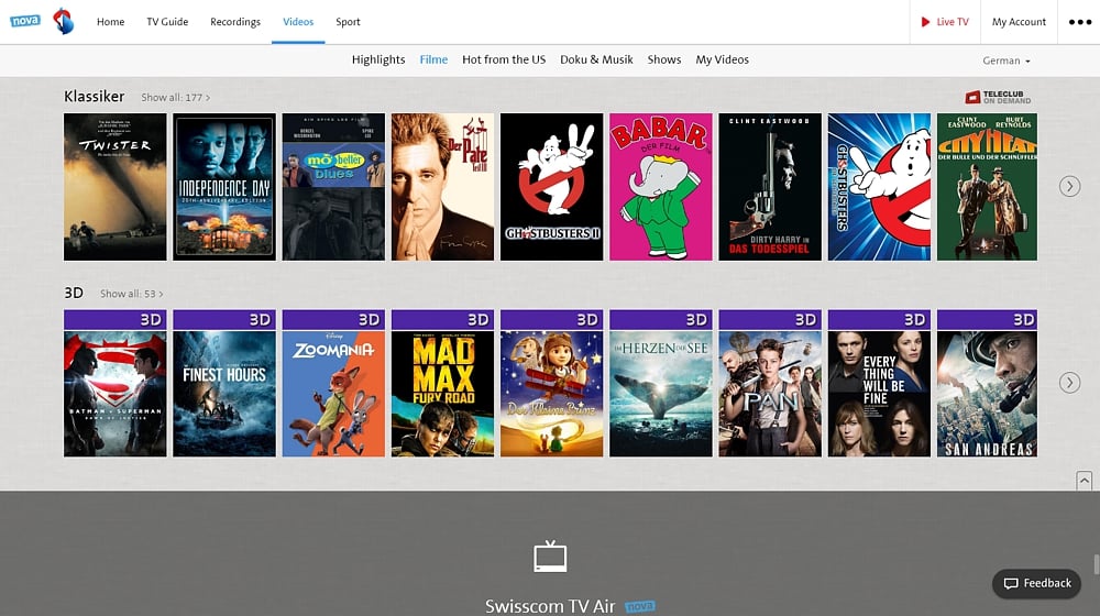 Swisscom TV Air - videotéka