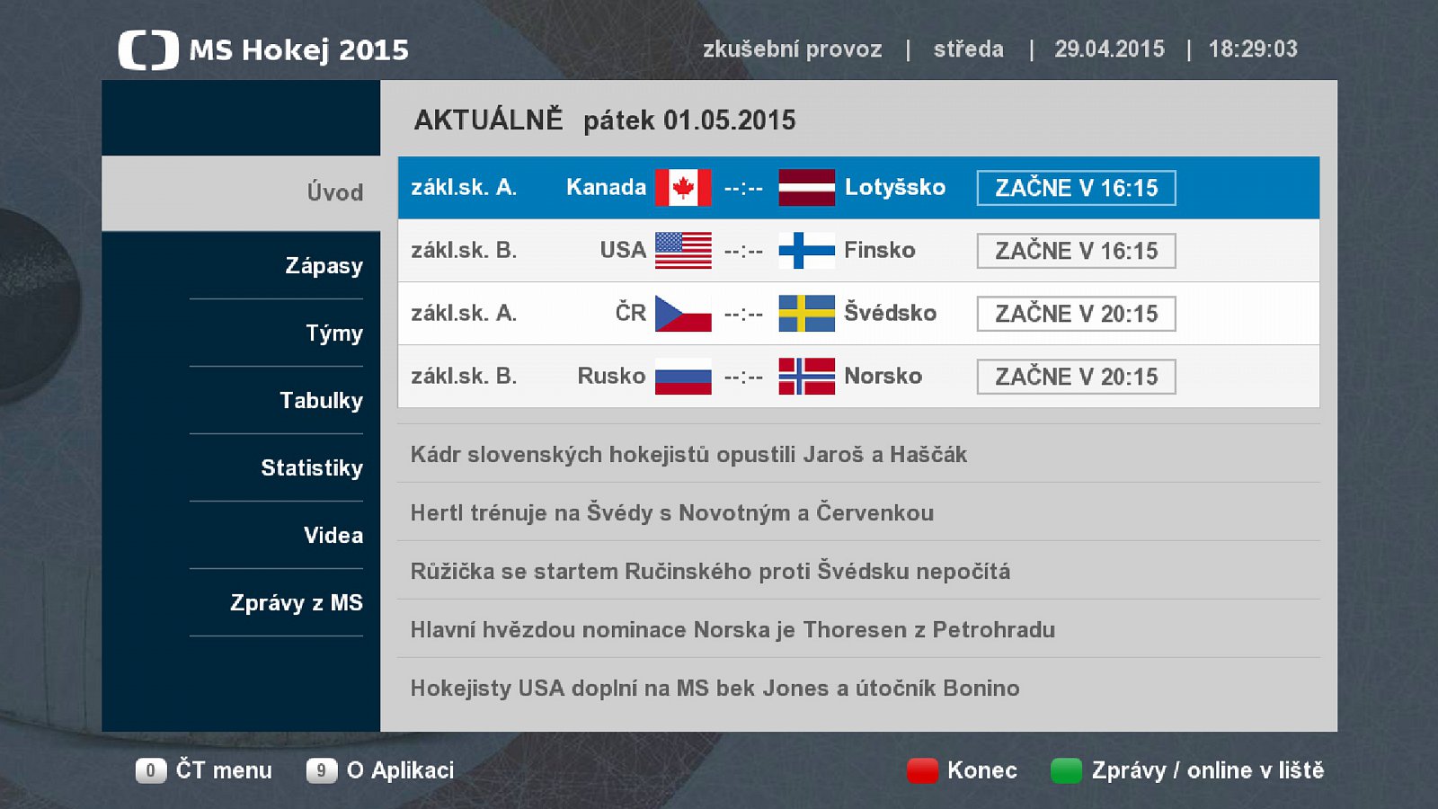Hybridní aplikace MS Hokej 2015