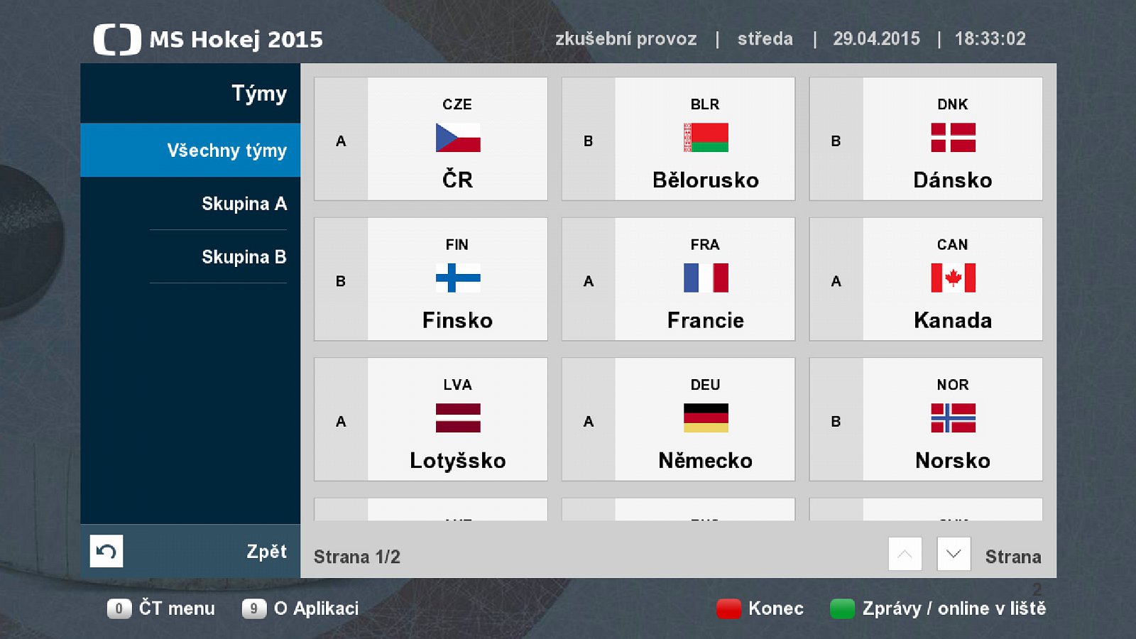 Hybridní aplikace MS Hokej 2015