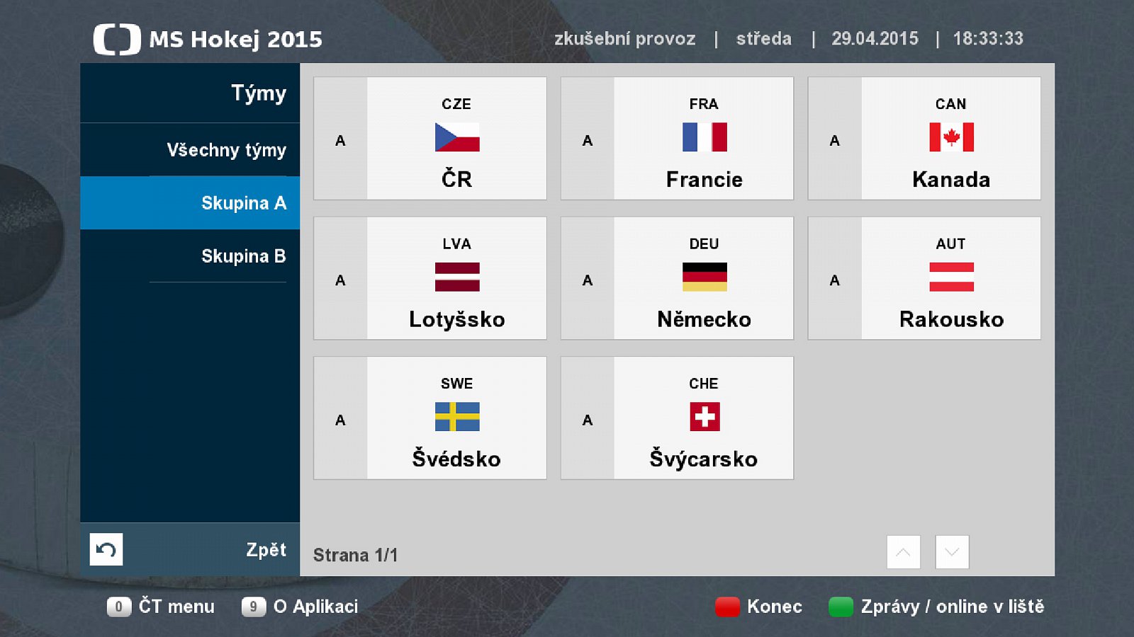 Hybridní aplikace MS Hokej 2015