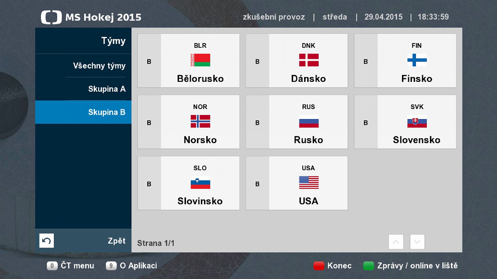 Hybridní aplikace MS Hokej 2015