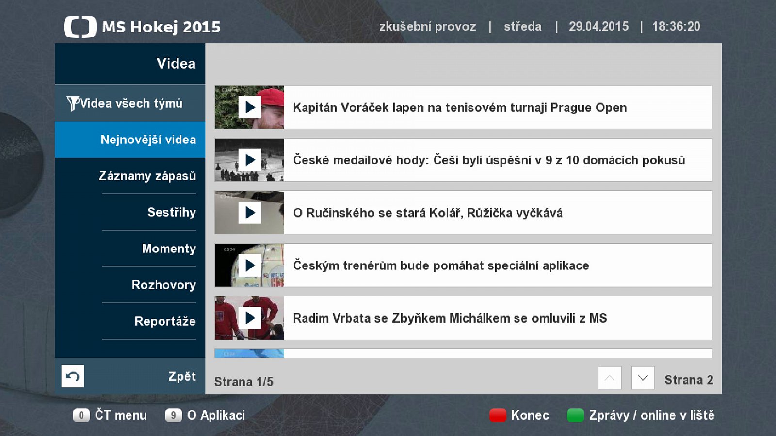 Hybridní aplikace MS Hokej 2015