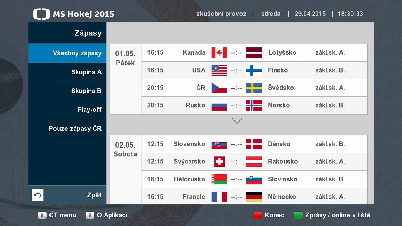 Hybridní aplikace MS Hokej 2015