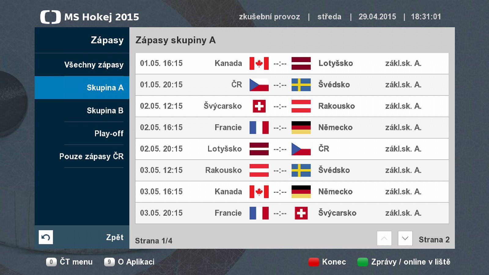 Hybridní aplikace MS Hokej 2015