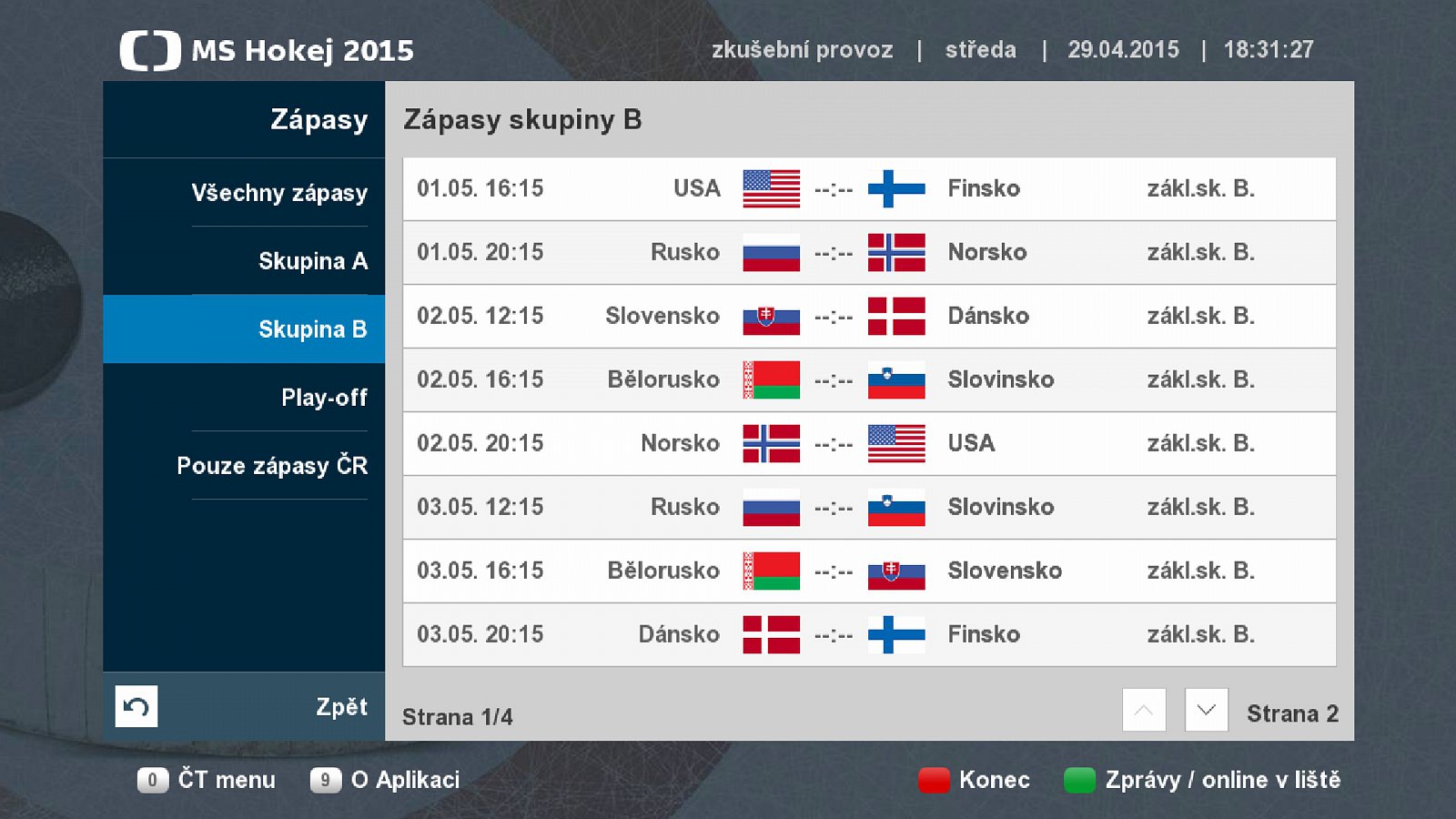 Hybridní aplikace MS Hokej 2015