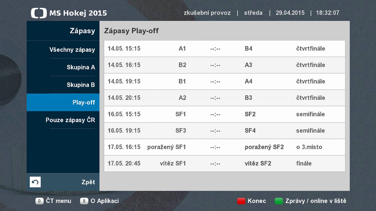 Hybridní aplikace MS Hokej 2015