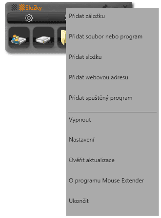 Kontextová nabídka pro přístup ke všem možnostem