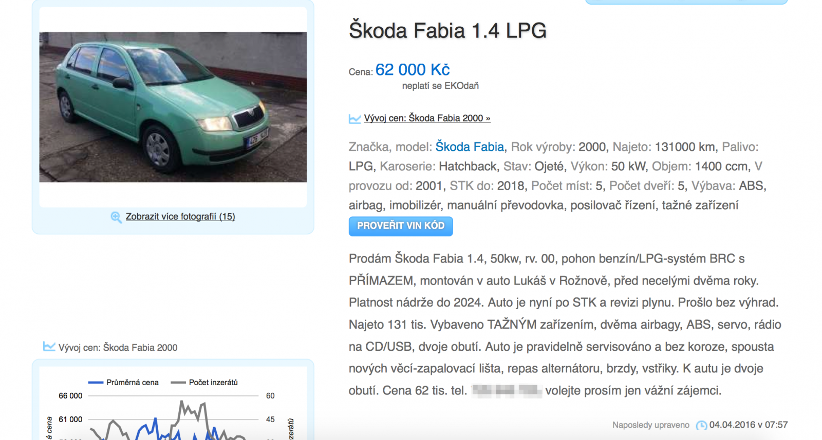 Škoda Fabia, Avízo.cz, soukromý inzerent, kilometry v pořádku