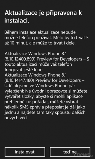 Instalace Windows Phone 8.1 Update