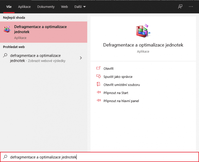 Defragmentace a optimalizace jednotek ve Windows